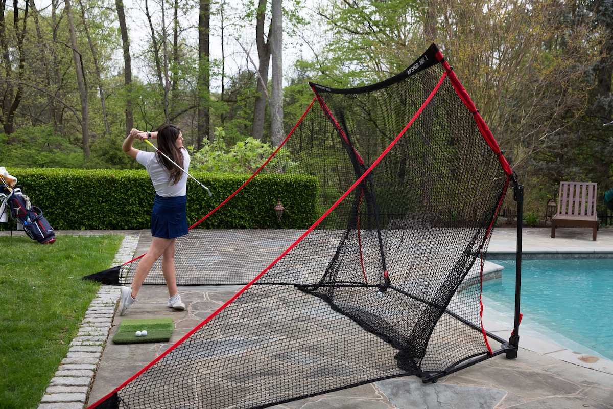Golf Net, 10x7ft Golf Practice Net with Tri-Turf Golf Mat, All in