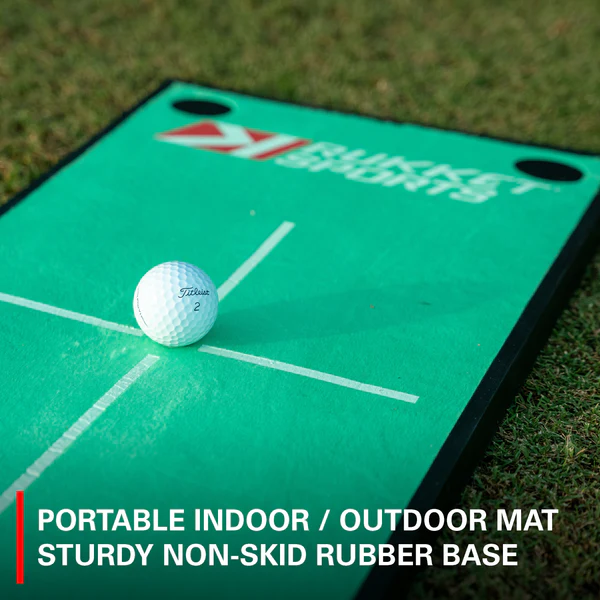 Rukket Pathfinder Impact Mat shown as a portable golf training mat for indoor and outdoor use.