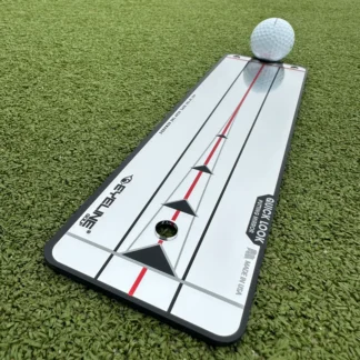 Eyeline Quick Look Mirror showcasing its alignment guidelines with a golf ball positioned at the end.