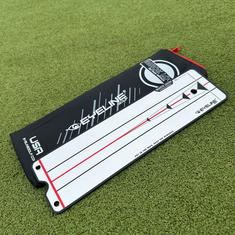 Eyeline Quick Look Mirror with its case on the green